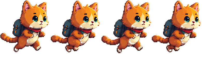 Pixel art cat sprite sheet, transparent background, ready to import