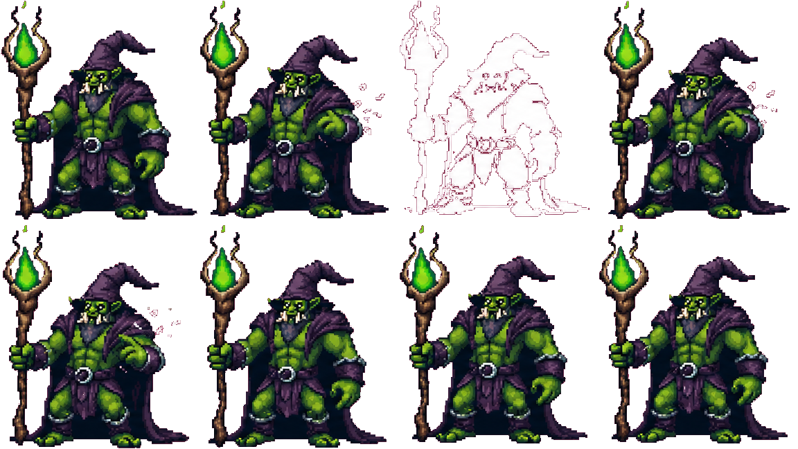 Pixel art orc attack animation sprite sheet generated from a text prompt