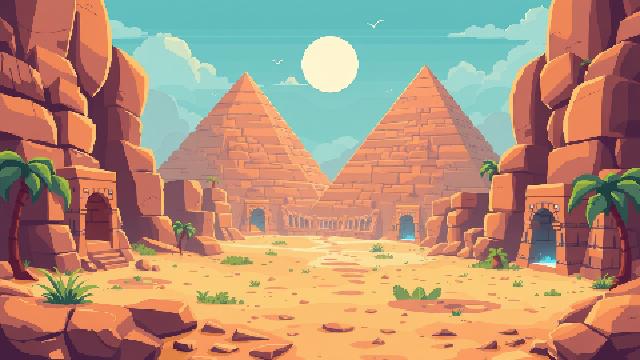 Pixel art desert pyramids background, widescreen AI-generated game scene