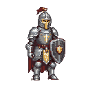AI-generated pixel art knight character in full armor with sword, transparent background