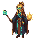 Pixel art character — ice mage in blue robes